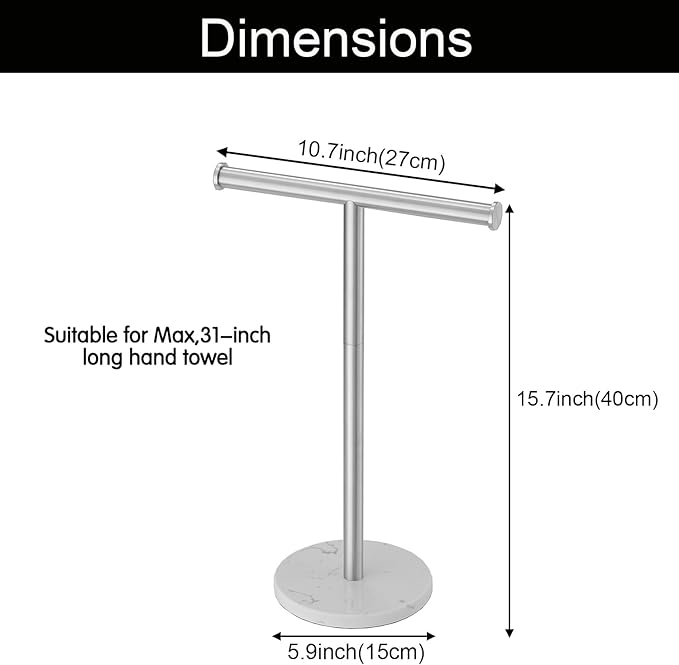 Hand Towel Holder, NEWRAIN Countertop Hand Towel Holder Stand, Stainless Steel Free Standing Hand Towel Rack with Heavy Base, for Bathroom Kitchen & Counter top, Brushed Nickel