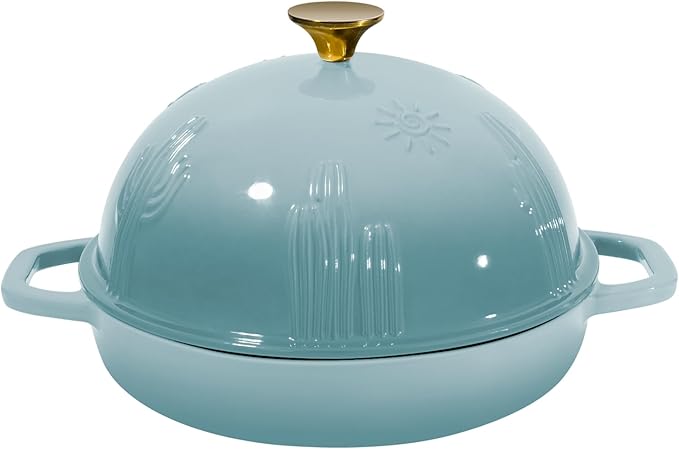 Flavehc Cast Iron Bread Oven With Cloche Lid for Baking - Blue Enameled Dutch Oven With Dome Lid for Sourdough - 5 qt