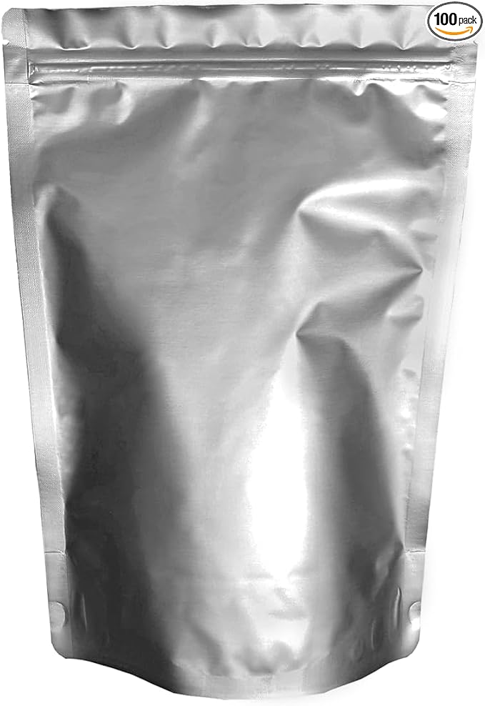 PackFreshUSA: 2-Quart (8" x 12" x 4") Seal-Top Stand-Up Mylar Pouch Bags for Long-Term Food Storage - Premium Century 7 Mil Thick/Side - Heat Sealable - Round Corners - Free Guide - Pack of 100