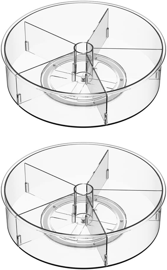 SANNO Vegetable Refrigerator Organizer Food Bins with lids Large Stackable Fridge Clear Organizers Organizer Turntable Storage Container Rotating Organizer Spinning Organizer Bins