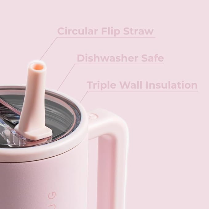 HydroJug Traveler 40oz, Insulated Tumbler with Handle & Straw, Pink Sand