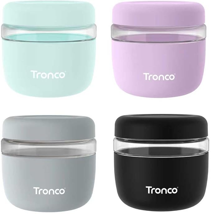 Tronco 24 oz Glass Food Storage & Lunch Bowl Containers with Airtight Lids | Leak & Spill Proof Meal Prep Container & Food Storage Jar for Lunch, Salad, Oats, Soup, BPA-Free, Microwave & Dishwasher Safe