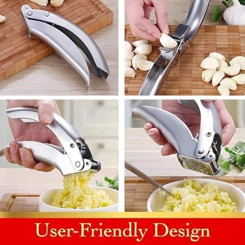 Premium Garlic Press Stainless Steel – Heavy Duty Crusher, Easy Clean, Dishwasher Safe, Includes Brush