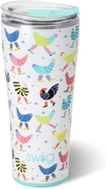 Swig Life 32oz Insulated Tumbler, Travel Coffee Tumbler with Lid, Cup Holder Friendly Travel Coffee Mug, Stainless Steel, 32 oz, Reusable Insulated Mug with Lid (Funky Chicken)