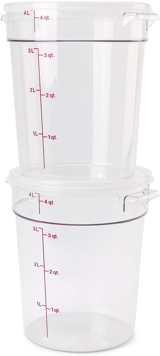 Cambro Food Storage Container with Lid (2 Pack) - Round Series - 4 QT (Quart) - Commercial Grade for Food Prep (Clear)
