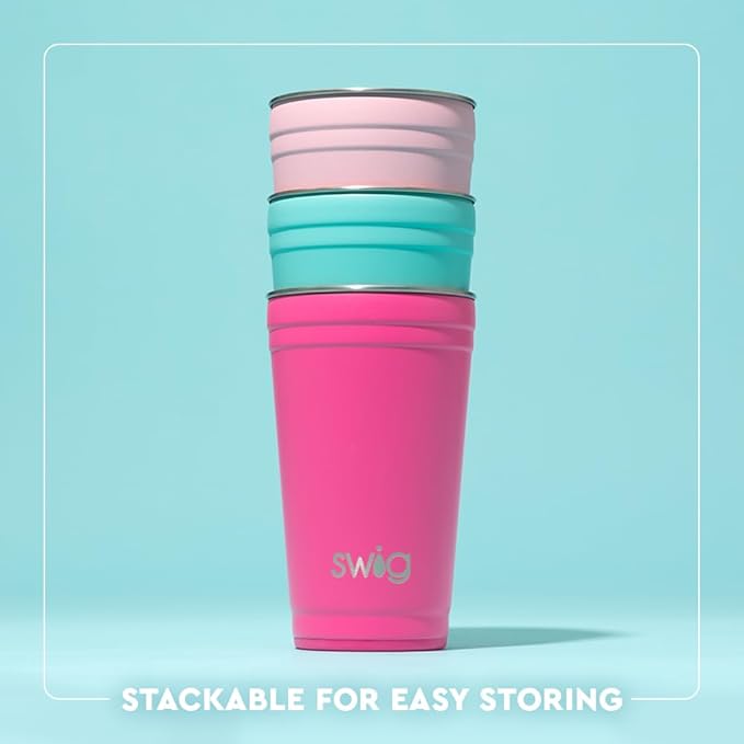 Swig Life 24oz Party Cup, Stackable Insulated Travel Coffee Tumbler with EZ Slider Lid, Cup Holder Friendly, Stainless Steel 24 oz Tumbler, Reusable Coffee Mug (Garden Party)