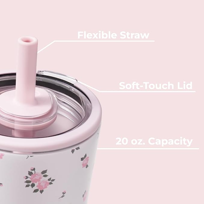 HydroJug Everyday Tumbler 20 oz, Ceramic-Lined Straw Cup, Wildrose