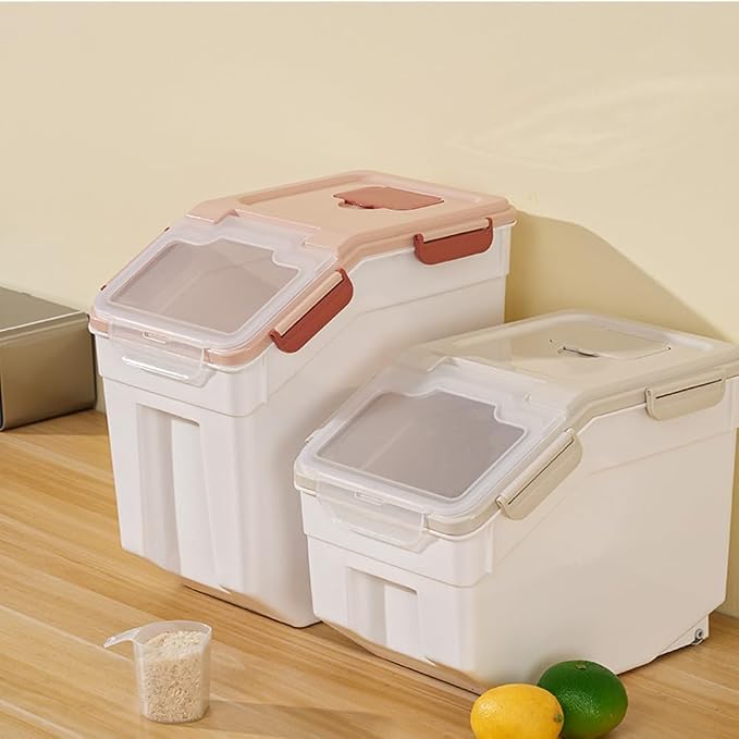 Large Flour Storage Container Bin 50lb, 2Pack Airtight Rice Storage Containers with Wheels Seal Locking Lid, BPA Free with Measuring Cup&Scoop for Flour, Rice, Grain(Green)