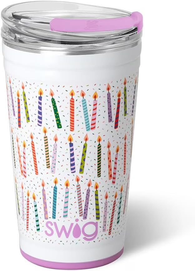 Swig Life 24oz Party Cup, Stackable Insulated Travel Coffee Tumbler with EZ Slider Lid, Cup Holder Friendly, Stainless Steel 24 oz Tumbler, Reusable Coffee Mug (Make a Wish)