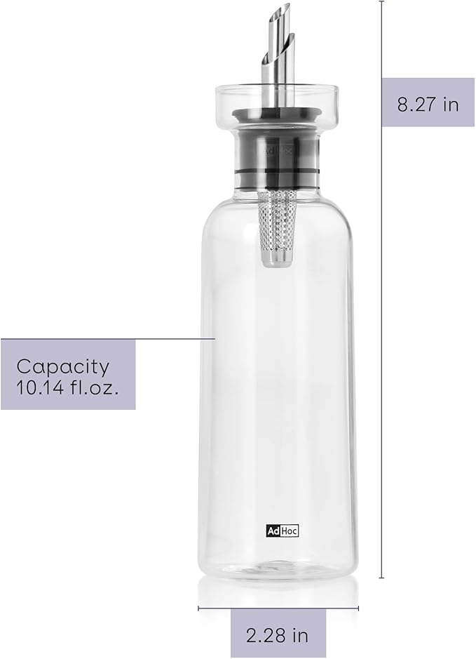 AdHoc AromaPour - Oil & Vinegar Dispenser - No-Drip Liquid Bottle for Kitchen - Airtight Design with Stainless Steel Filter - Offers Healthy & Fresh Flavor - Dispenser Set