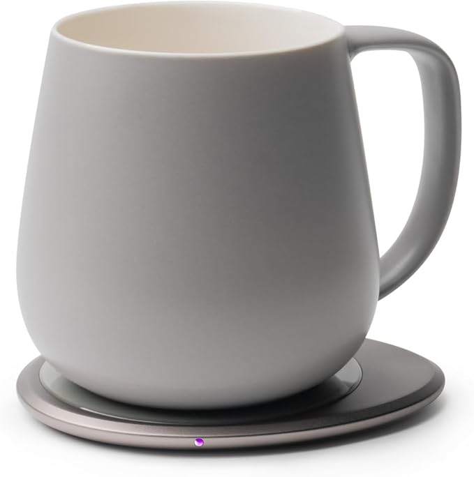 OHOM Ui+ Self-Heating Mug Set – Soft Gray | 18 fl oz / 532 mL Ceramic Coffee & Tea Mug Set with Heating Pad