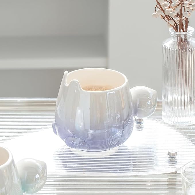 Pearl Ceramic Coffee Mug for Tea Latte Milk Cute Love Shape Cup for Home Office Women Gift 6.5 oz (pink fat bunny, 430 ml)