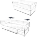 Isaac Jacobs 2-Pack Clear Expandable Storage Bins - Small, 11"-19" L x 5.8" W x 4.8" H, Plastic Organizer with Cut-Out Handles, Adjustable Length from 11-19" for Home, Kitchen & Office