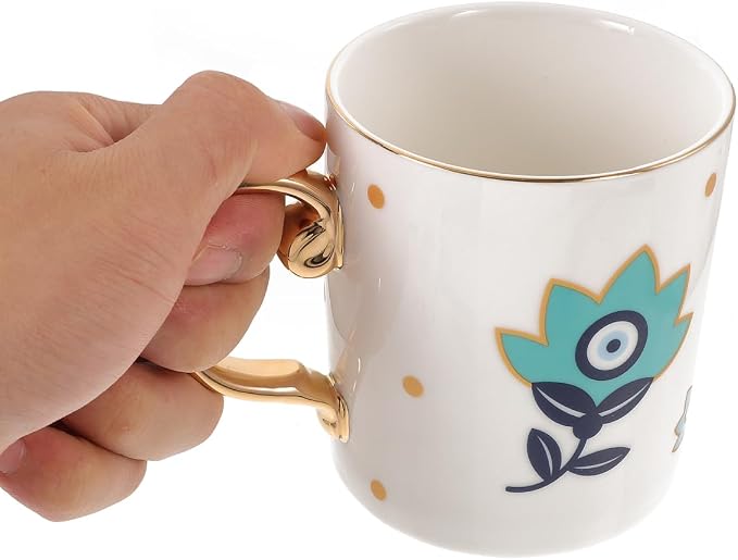 DOITOOL Ceramic Evil Eye Coffee Mug Turkish Coffee Cup with Handle Boho Eyes Tea Cups Arabic Greek Drinking Glasses Dishwasher Safe (Random Pattern)
