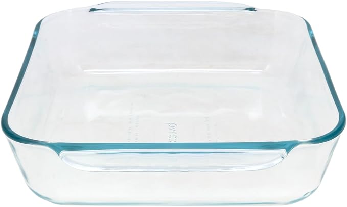 Pyrex 222 Basics Square Glass Baking Dish, 2-Quart (8inx8inx2.5in) Clear Glass Oven Bakeware – Perfect for Sweet Rolls, Brownies, Cakes and so much More - Made in the USA