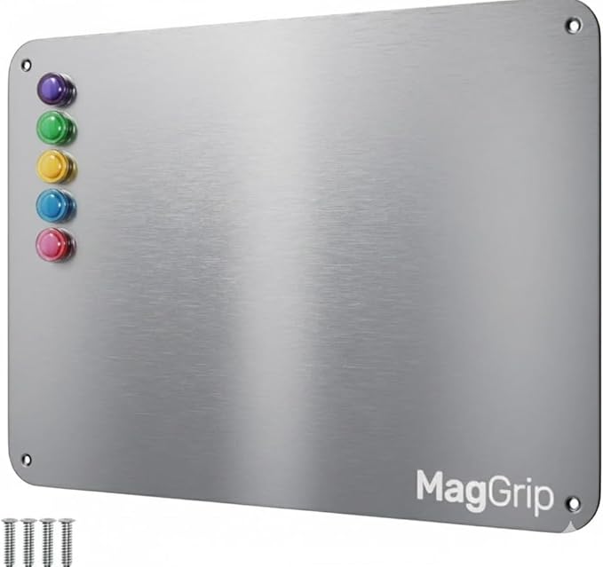 9 inches x 6.5 inches Stainless Steel Plate for Magnets, 3M Adhesive Back, Mounting Screws, Ideal for Magnetic Shelf, Spice Holders, Colorful Magnets as a Gift. Mount Anywhere! (Silver, 1 Pack)