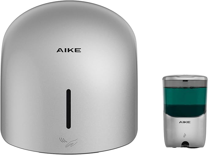 AIKE GentleAir Warm Hand Dryer& Automatic Soap Dispenser, Model AK2637 & AK1216 Silver