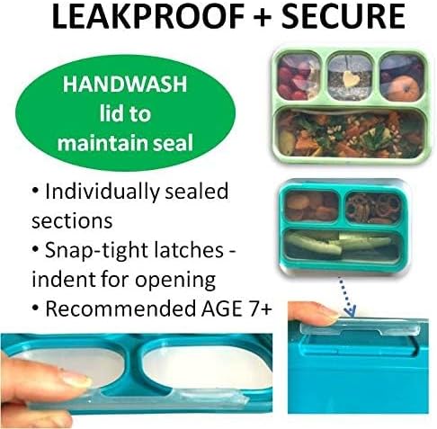 kinsho Bento-Box Lunch and Snack Boxes. Family Pack of 4 Meal Planning Portion Containers for Kids, Women, Adults. BPA Free. Utensils, Blue & Green Set (2 Large + 2 Mini)