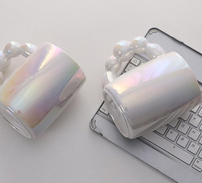 Pearl Ceramic Coffee Mug for Tea Latte Milk Cute Love Shape Cup for Home Office Women Gift 6.5 oz (Pearls White, 380 ml)