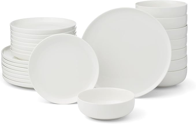 Oneida Dinnerware Set, 24 Seven White 24-Piece Dinnerware Set, Service For 8, Porcelain Material, Dishwasher And Microwave Safe, Bowls, Plates And Bowls, Dinner Dishes, Plates, Home (White, 24 Piece)