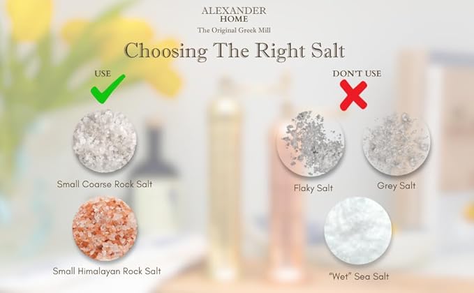 Alexander Home The Original Greek Salt Mill 8 Inch Tall | European Salt Mill Grinder with Crank Handle | Manual Salt Grinder | Salt Refillable - Copper