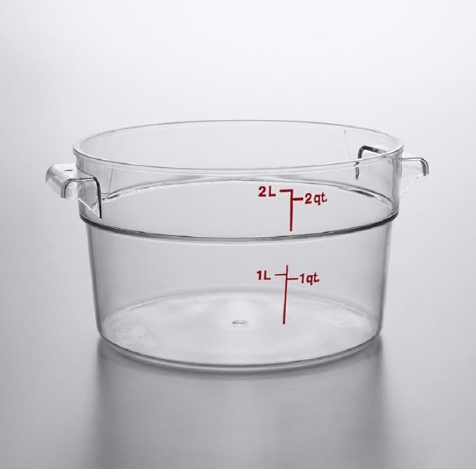 Soro Essentials- 2 qt. Polycarbonate Round Food Storage Container with Graduated Markings Clear Color- Stackable Storage Bin Food Container with Handle for Pantry Organizer Storage Kitchen Fridge