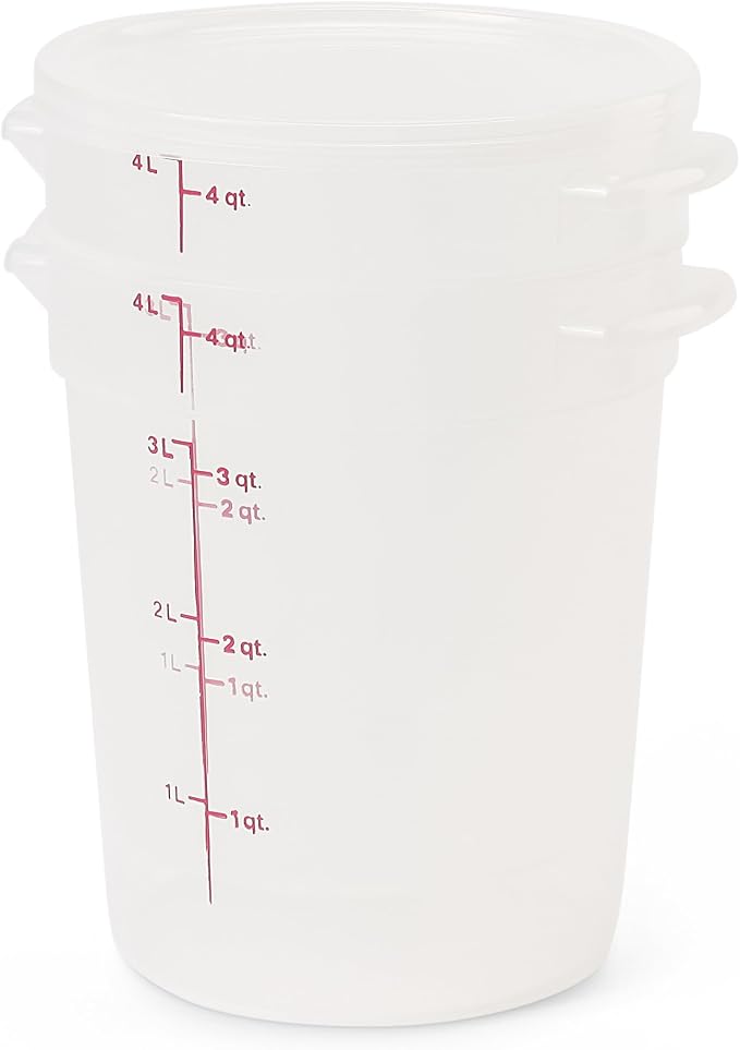 Cambro Food Storage Containers with Lids (BPA-Free) - 4 Quart - Food Grade Buckets with Lids (4 Pack) - For Dough Proofing and Brining (Translucent)