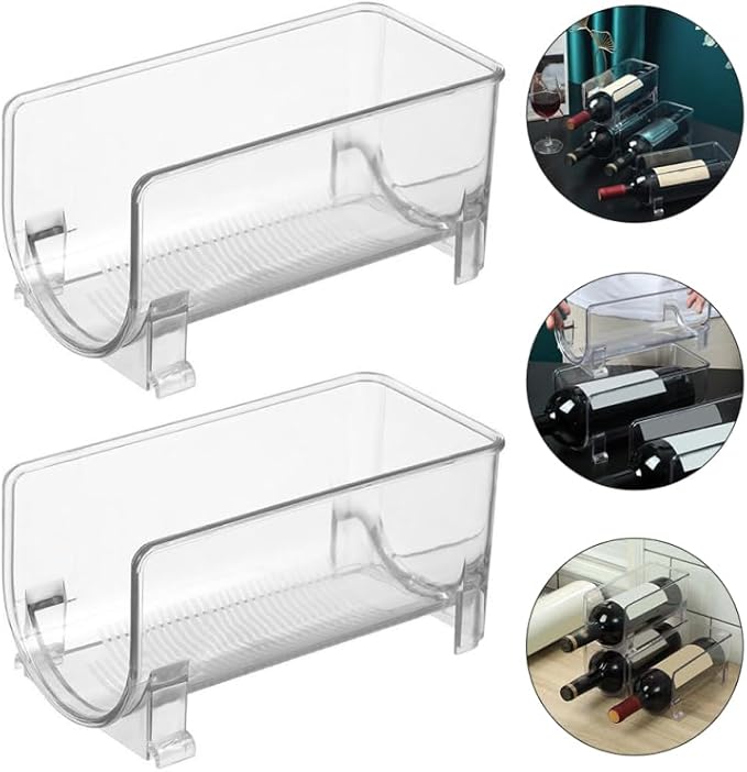 Stackable Drawer Style Wine Rack and Bottle Holder Compact Plastic Organizer for Home Bar Kitchen Refrigerator Space-Saving Storage Solution 2-Pack