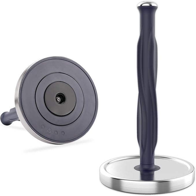 KITCHENDAO One-Handed Countertop Paper Towel Holder, Rotation Freestanding Kitchen Paper Holder Stand, Stainless Steel Paper Roll Holder with Weighted Base High-Adhesion Pad Sticker