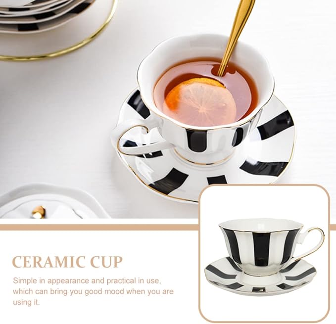 Hemoton Polka Dot Cup and Saucer Set 5.51In European Style Ceramic Coffee Mug with Saucer for Latte Cappuccino Tea Smooth Grip and Design for Home Kitchen Dining