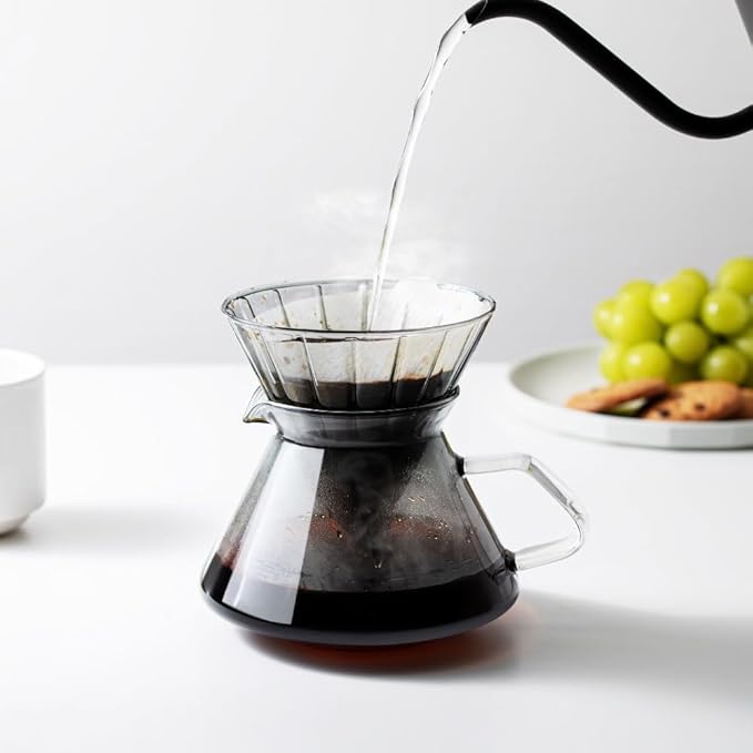 &NE NNS-372 Glass Dripper & Server, Gray, Width 6.7 x Depth 5.3 x Height 5.7 inches (17 x 13.5 x 14.5 cm), Actual Capacity 8.5 fl oz (250 ml), Coffee Set, Heat Resistant Glass, Paper Filter, Microwave