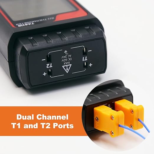 Digital Thermocouple Thermometer Dual-Channel K/J Type Thermometer -328~2501℉ Wide Range Industrial HVAC Temperature Meter with 4PCS of K-Type Thermocouple Probes, Alarm,Temp Conpensation