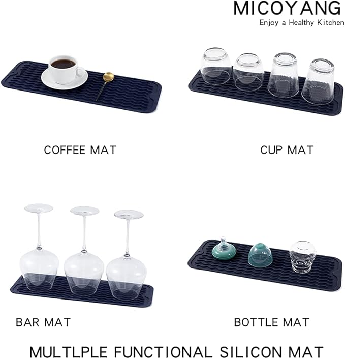 MicoYang Silicone Dish Drying Mat for Multiple Usage,Easy clean,Eco-friendly,Heat-resistant Silicone Mat for Kitchen Counter,Sink,Bar,Bottle,or Cup Navy Blue M 17 inches x 6 inches