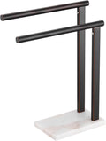 KOKOSIRI Hand Towel Bars Stand Towel Rack 2-Tier with Marble Base for Bathroom Vanity Countertop, Oil Rubbed Bronze Stainless Steel 15.7'' Height THS0007-ORB