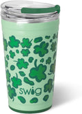 Swig Life 24oz Party Cup, Stackable Insulated Travel Coffee Tumbler with EZ Slider Lid, Cup Holder Friendly Travel, Stainless Steel 24 oz Tumbler, Reusable Mug (Lucky Leopard)