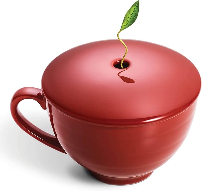 Tea Forte Porcelain Tea Cup and Lid, Steeps 8 oz., Microwave & Dishwasher Safe, Café Cup Ruby Red
