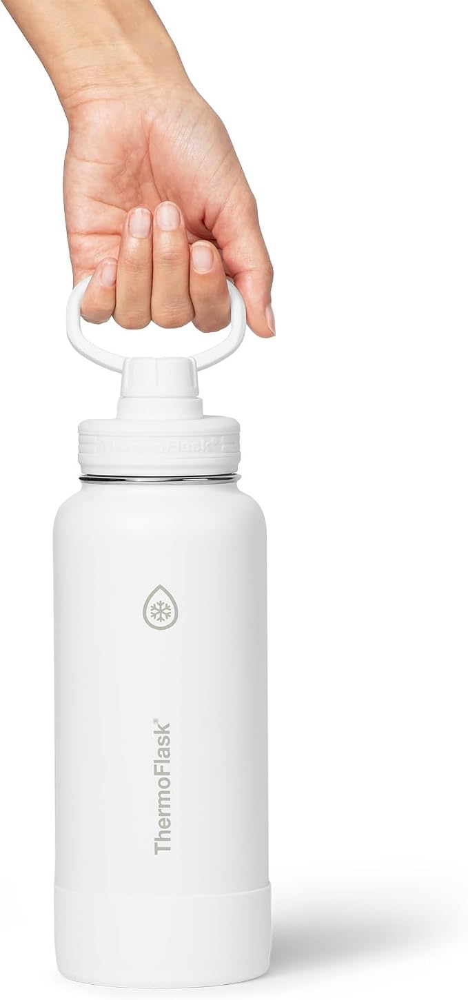 ThermoFlask Insulated Water Bottle with Spout Lid (32 oz, White) - Leakproof, Stainless Steel Water Bottle for Cold & Hot Drinks, Travel & Daily Hydration