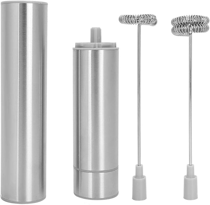Stainless Steel Electric Milk Frother, Handheld Egg Beater Mixer, Double Spring Mixing Head, 19000RPM Speed, for Coffee Shops, Restaurants, Home, Includes 2 Detachable
