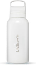 LifeStraw Go Series — Insulated Stainless Steel Water Filter Bottle for Travel and Everyday Use removes Bacteria, Parasites and Microplastics, Improves Taste, 1L, Polar White