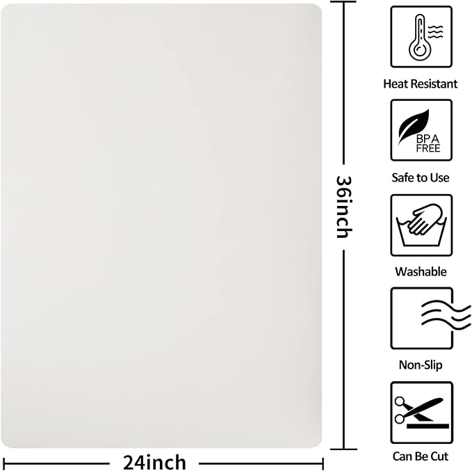 Slicone Mat Heat Resistant Mats for Countertop, Multipurpose Large Silicone Mats for Crafts Kitchen Workbench Size 36x24 inches Thick 2mm,Rolled Package,Beige