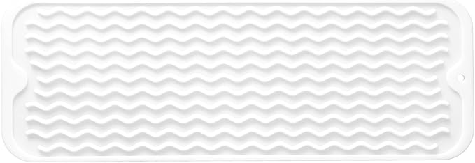 MicoYang Silicone Dish Drying Mat for Multiple Usage,Easy clean,Eco-friendly,Heat-resistant Silicone Mat for Kitchen Counter,Sink,Bar,Bottle,or Cup White M 17 inches x 6 inches