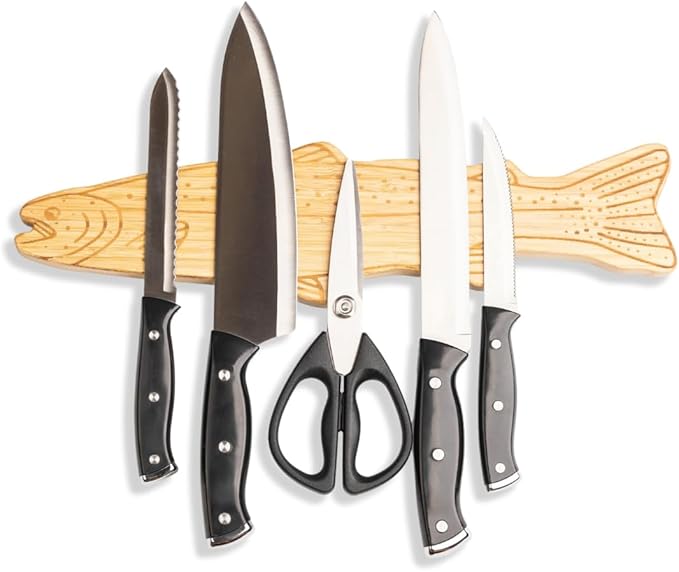 16" Premium Mangetic Knife Holder for Wall - Strong Heavy-Duty Engraved Magnet for Knives - Wall or Refrigerator Kitchen Magnetic Knife Stripe - Designed in U.S. (Trout)