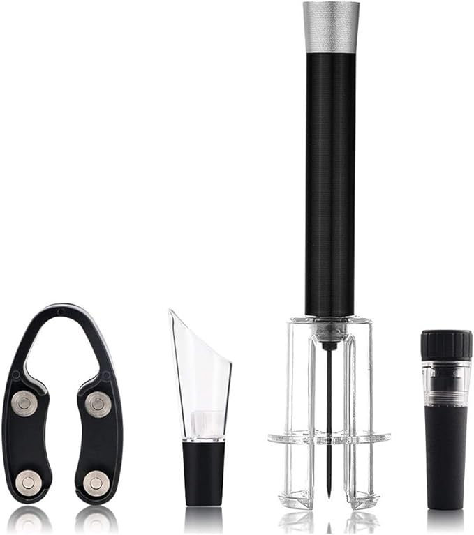 qiuqiu Bottle Opener, Air Pressure Wine Opener Set with Wine Pourer, Foil Cutter and Vacuum Stopper,Handheld Portable Cork Remover Pump for Home Resturant Bar