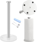 Standing Paper Towel Holder, Kitchen Paper Towel Roll Holder- for Bathroom Kitchen Countertop with Weighted Marble Base for One-Handed Operation (Silver), Silver Paper Towel Holder