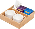 Restaurantware-8.3 x 8.3 x 2 Inch Coffee Condiment Organizer, 1 Square Creamer Organizer - 3 Compartments, Break-Resistant, Bamboo Coffee Accessory Caddy, Won't Chip, For Sugar Packets And Creamers