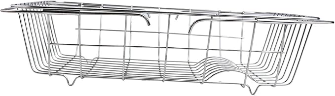 Sink Dish Drying Rack Adjustable Stainless Steel with Non-Slip Rubber Feet Space-Saving Over Sink Design for Kitchen Counter Organization and Utensil Holder(38x28x10cm)