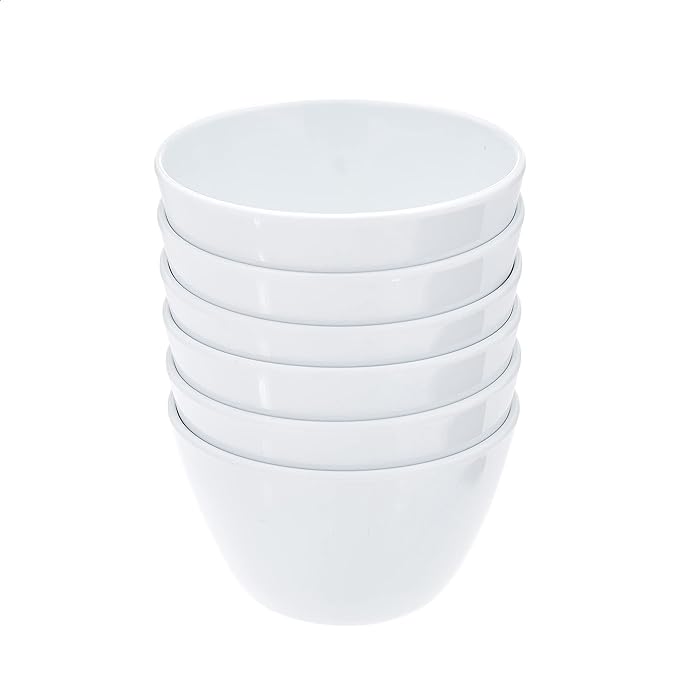 Amazon Basics Melamine Small Bowls for Sauces, Dessert, Round Serving Bowls, BPA Free, Dishwasher Safe, 8 oz, White, 6-Piece Set