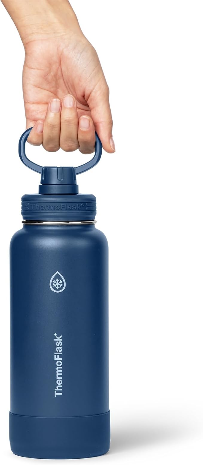ThermoFlask Insulated Water Bottle with Spout Lid (32 oz, Navy) - Leakproof, Stainless Steel Water Bottle for Cold & Hot Drinks, Travel & Daily Hydration