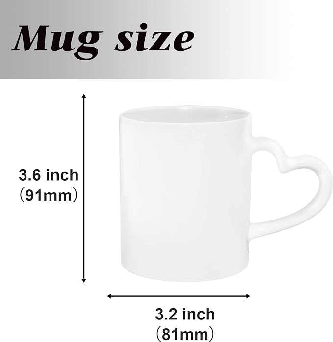 MR.R Sublimation Blanks Dishwasher White Ceramic Coffee Mugs 11oz Blank Ceramic Classic Drinking Cup Mug with Heart Handle For Milk Tea Cola Water, Set of 2…