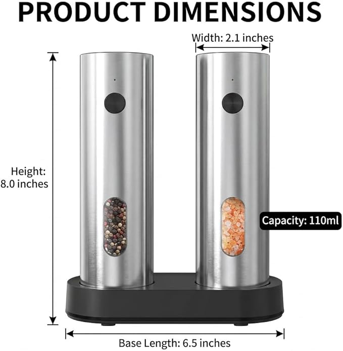 Ickmomo Electric Pepper Grinder & Salt alt and pepper Set (2 Pack) - Rechargeable Adjustable Coarseness with LED Light, Large Capacity for Kitchen/Outdoor/BBQ/Gifts